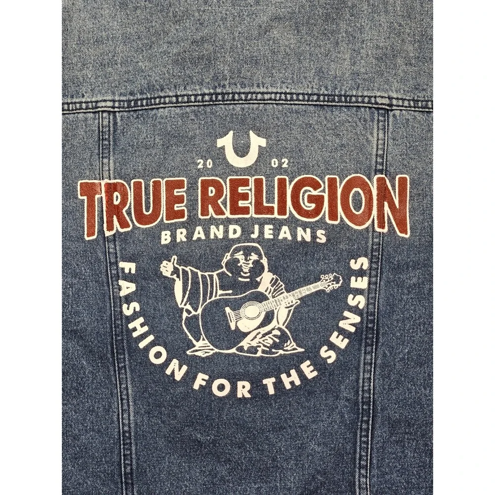 True Religion Denim Button Jacket Men's M Medium Quartz Wash Graphic NWT $184